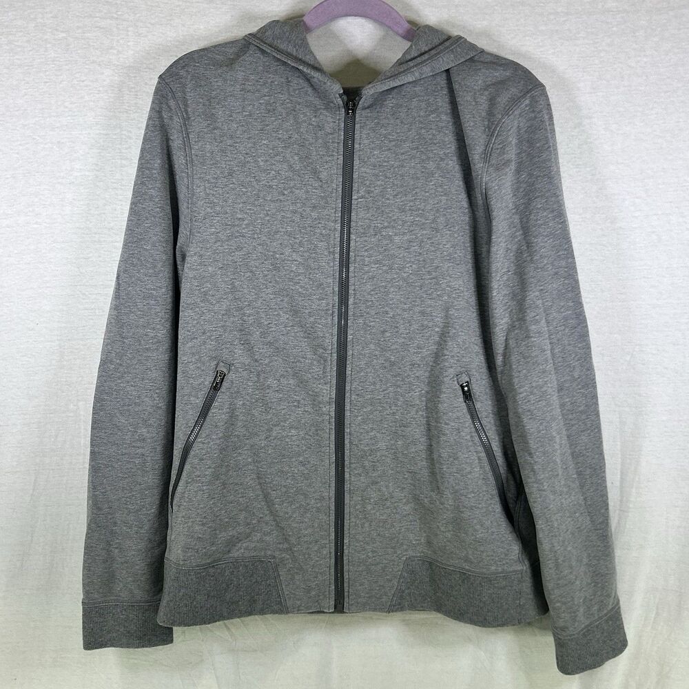 Lululemon Gray Cross Cut Full Zip Hoodie Stretch Terry Jacket Mens Size Medium